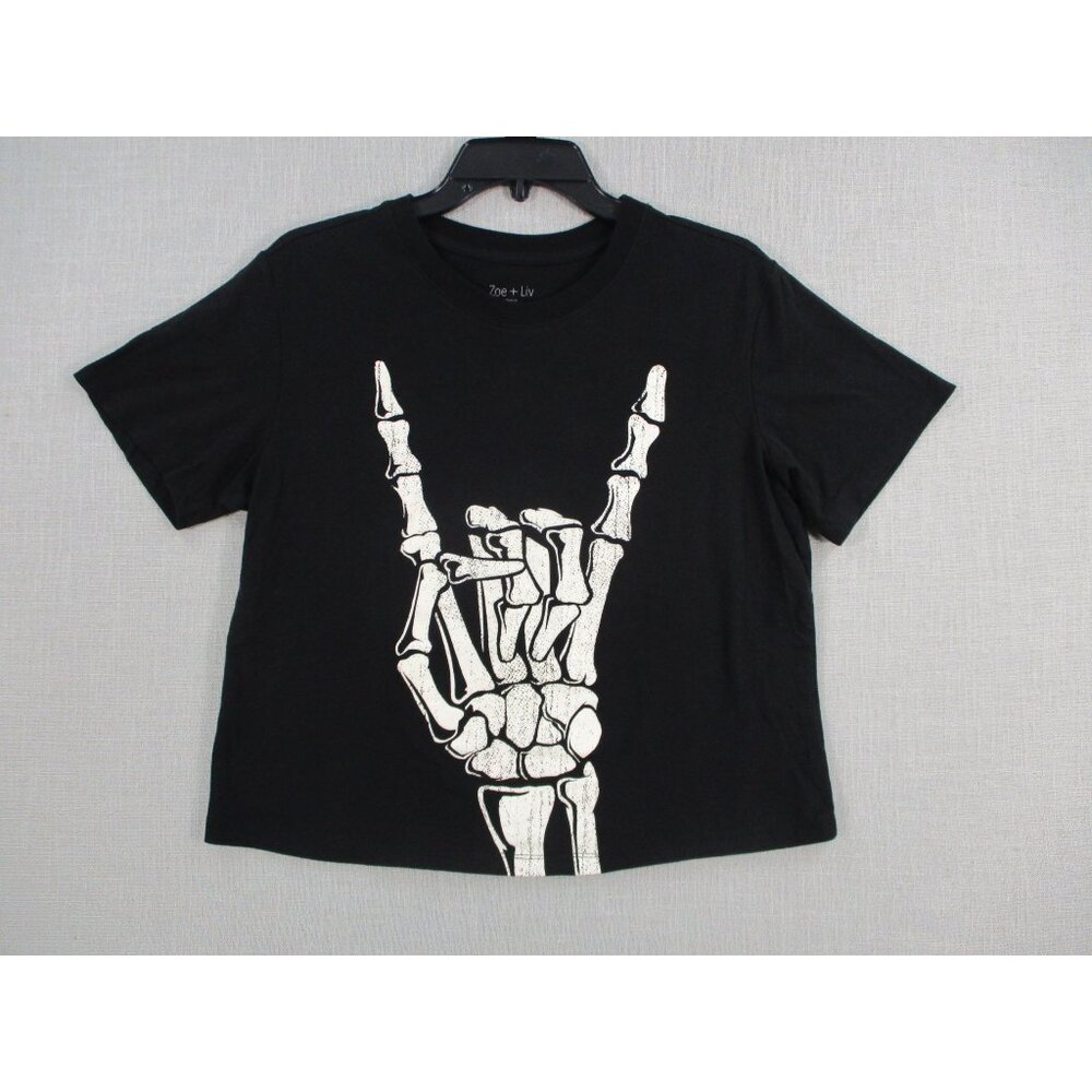 Skeleton Hand Graphic Black T-Shirt By Zoe + Liv Size Large‎ Cotton Blend